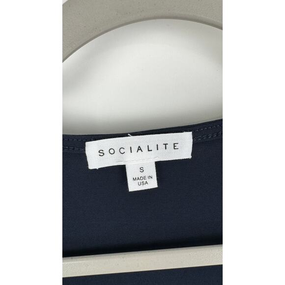 Socialite Surplice Top Mini Dress Ruched Gathered Sides Womens Small Navy Blue - Picture 4 of 8